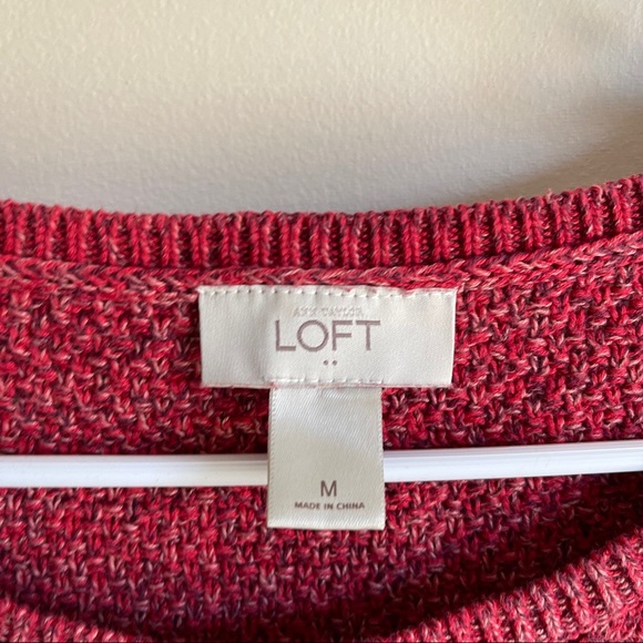 Loft Red Chunky Knit Weave Pullover Sweater - Picture 2 of 5